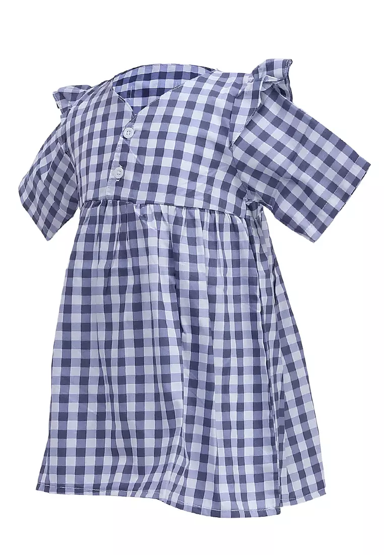 Octavia Blouse Anak Perempuan Tunik Lengan Pendek Plaid Motive Material Cotton ORIGINAL - Blue