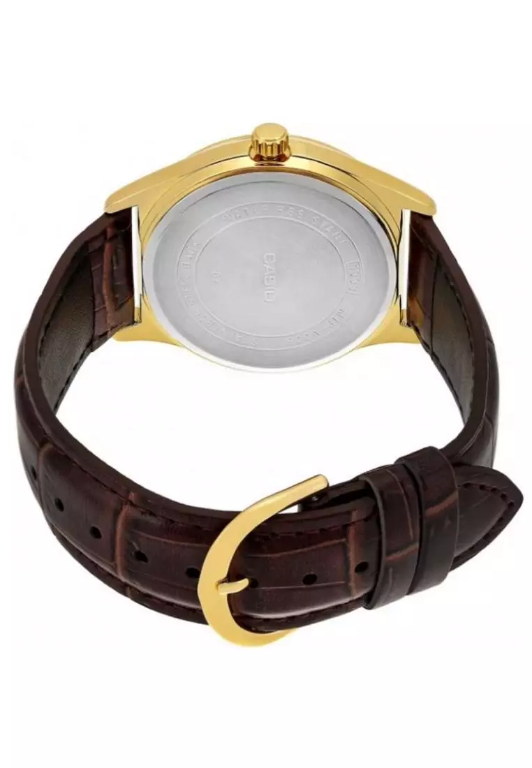 Men's Analog MTP-V006GL-7B Gold Tone Case Leather Watch