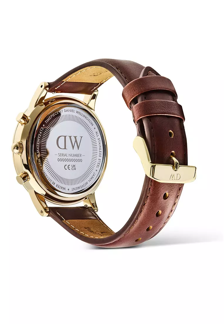 Iconic Chronogprah 42mm St Mawes Emerald Panda Gold Men Watch stainless steel Leather strap watch DW Official Authentic Original