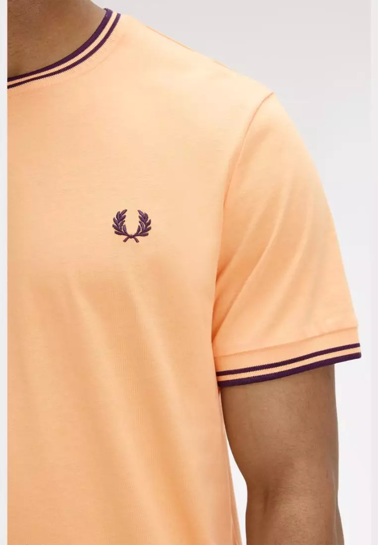 Fred Perry M1588 Twin Tipped T-Shirt (Peach / French Navy / French Navy)