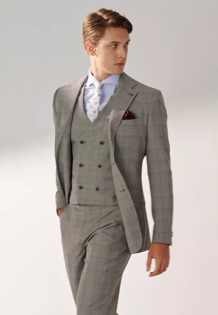 Grey Wales Check Slim Suit