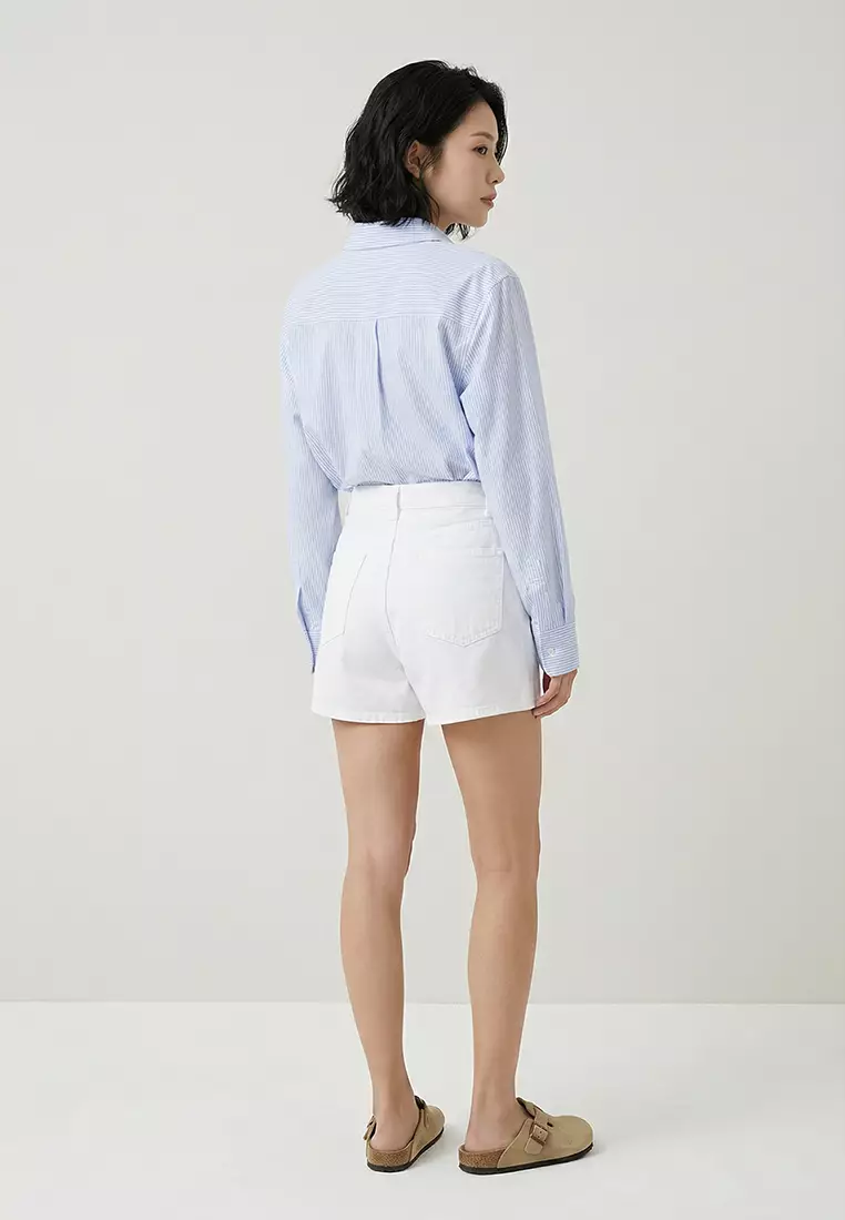 White High Waist City Boy Denim Shorts TWOSS25SR00172