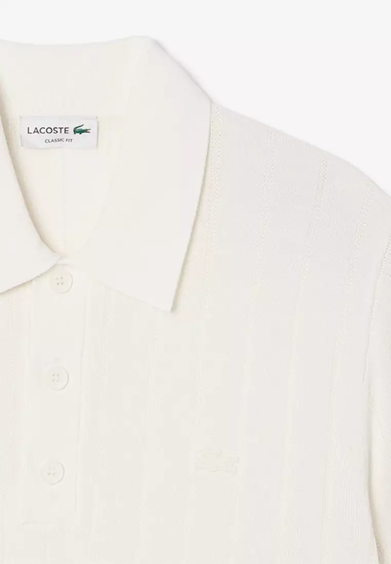 Fluid Ribbed Knit Polo Collar Sweater