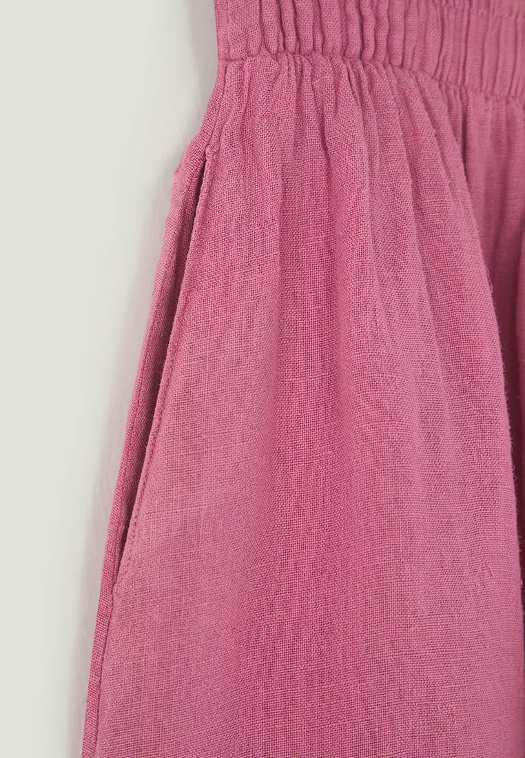 Pale Pink Elastic Waist Midi Skirt