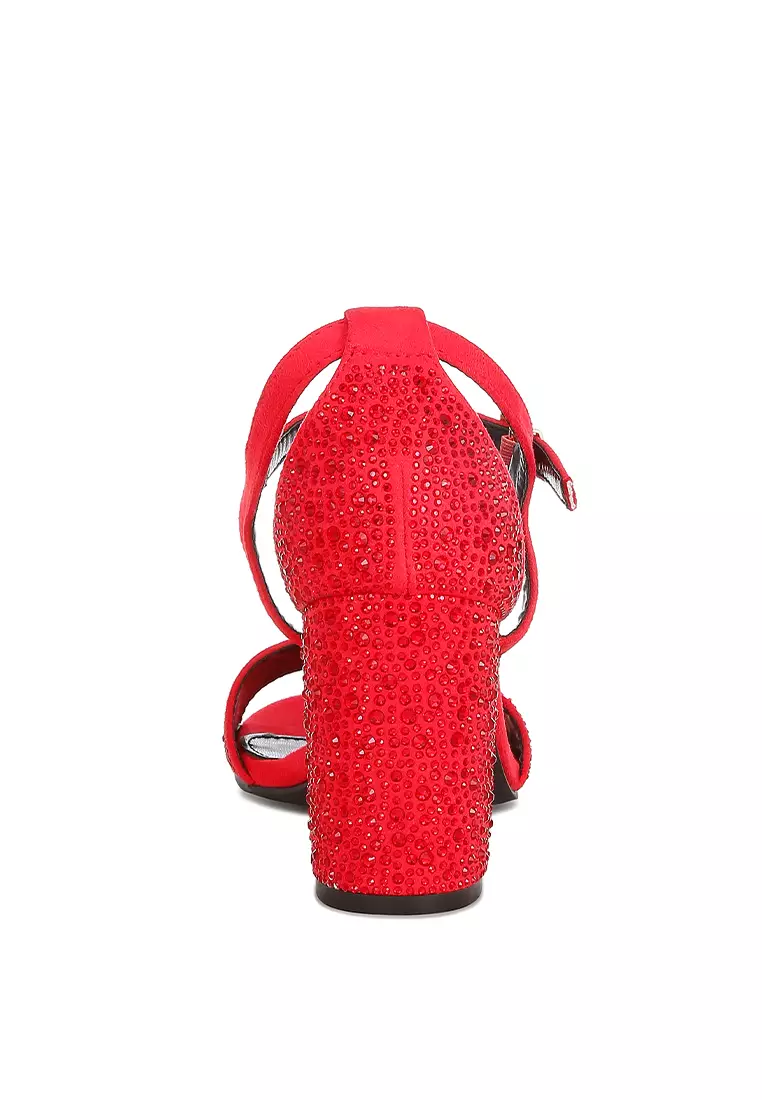 Rhinestones Embellished Sandals in Red