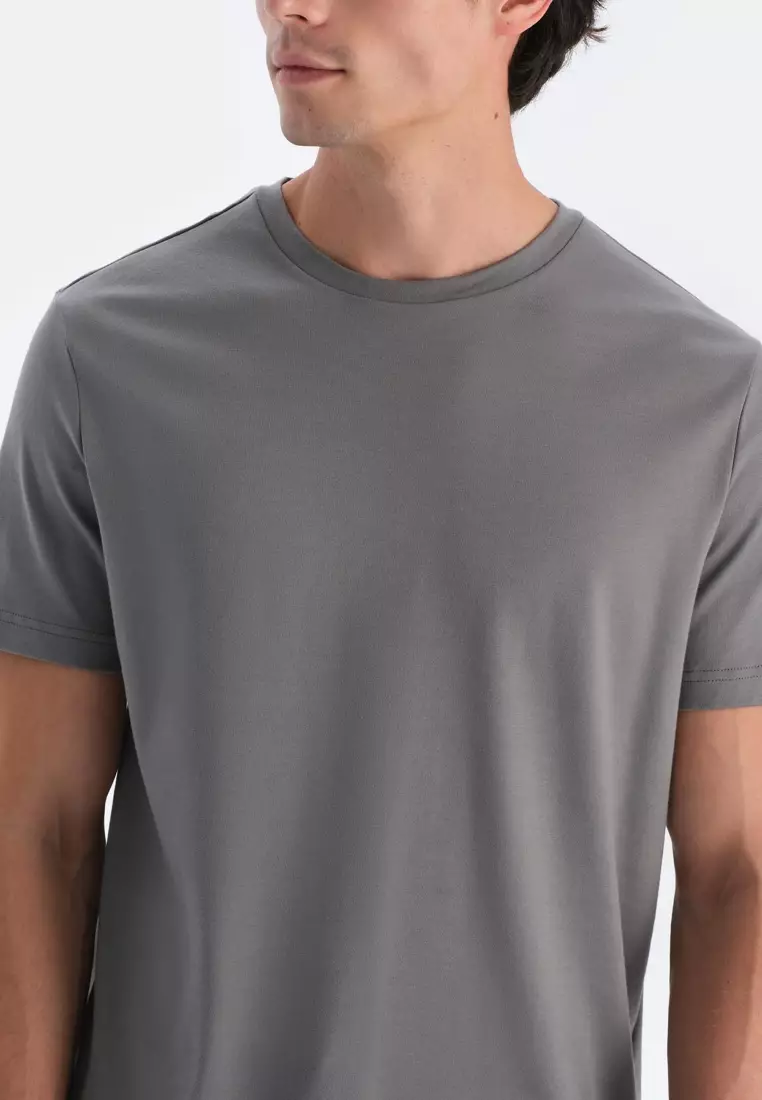 Grey T-Shirt, Slogan Patterned, Crew Neck, Regular Fit, Activewear for Men