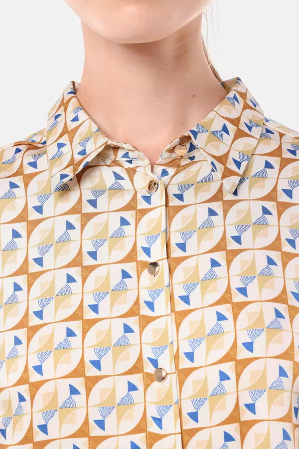 MINIMAL - Glow - Kemeja Satin Motif geometris - Beige Warna Beige