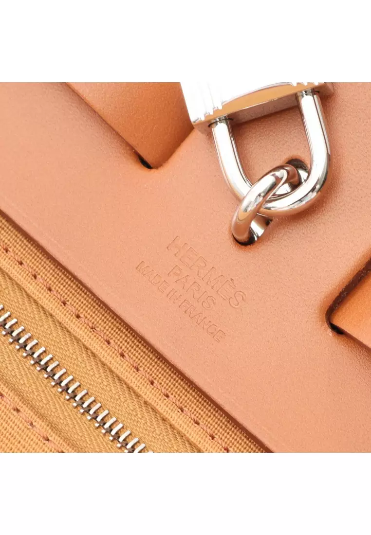 Pre-Loved Hermès herBag Zip PM magnolia Dune Handbag toile ash vache hunter Pink purple light brown silver hardware 2WAY Y stamp