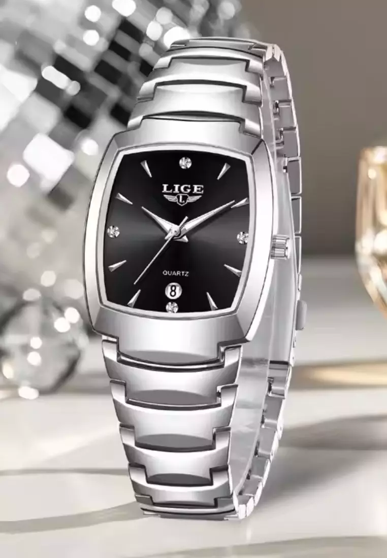 Unisex Alloy Quartz Watch, 41x31mm, Black Dial, Stainless Steel Bracelet