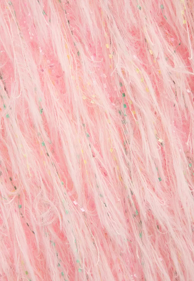 Pink Fringe Knit Top