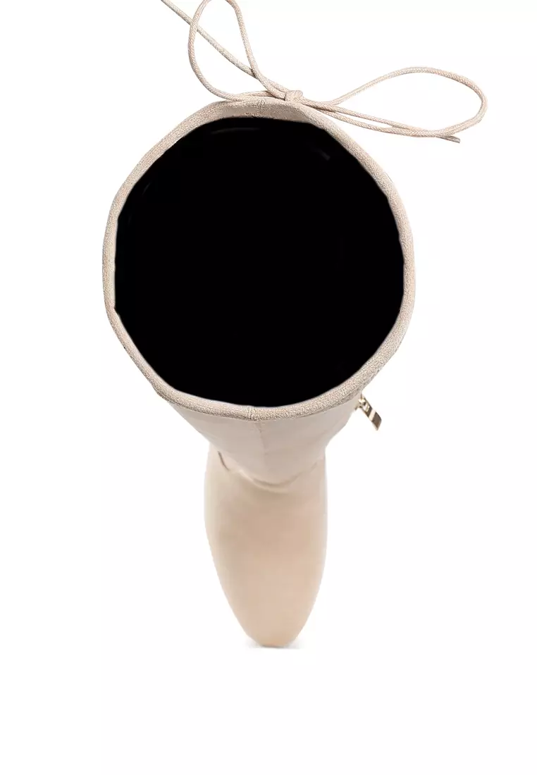 米色簡約抽繩細部及膝靴