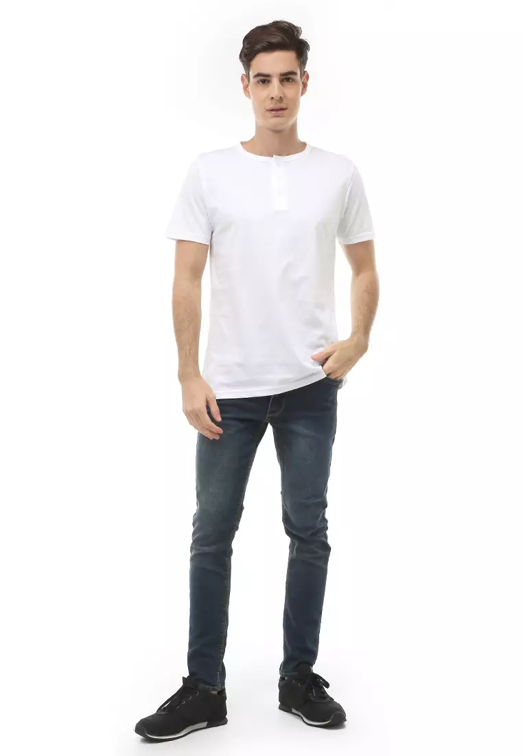 Jack T-Shirt Atasan Kasual Kaos Polos Pria Model Kancing Lengan Pendek Material Cotton ORIGINAL - White