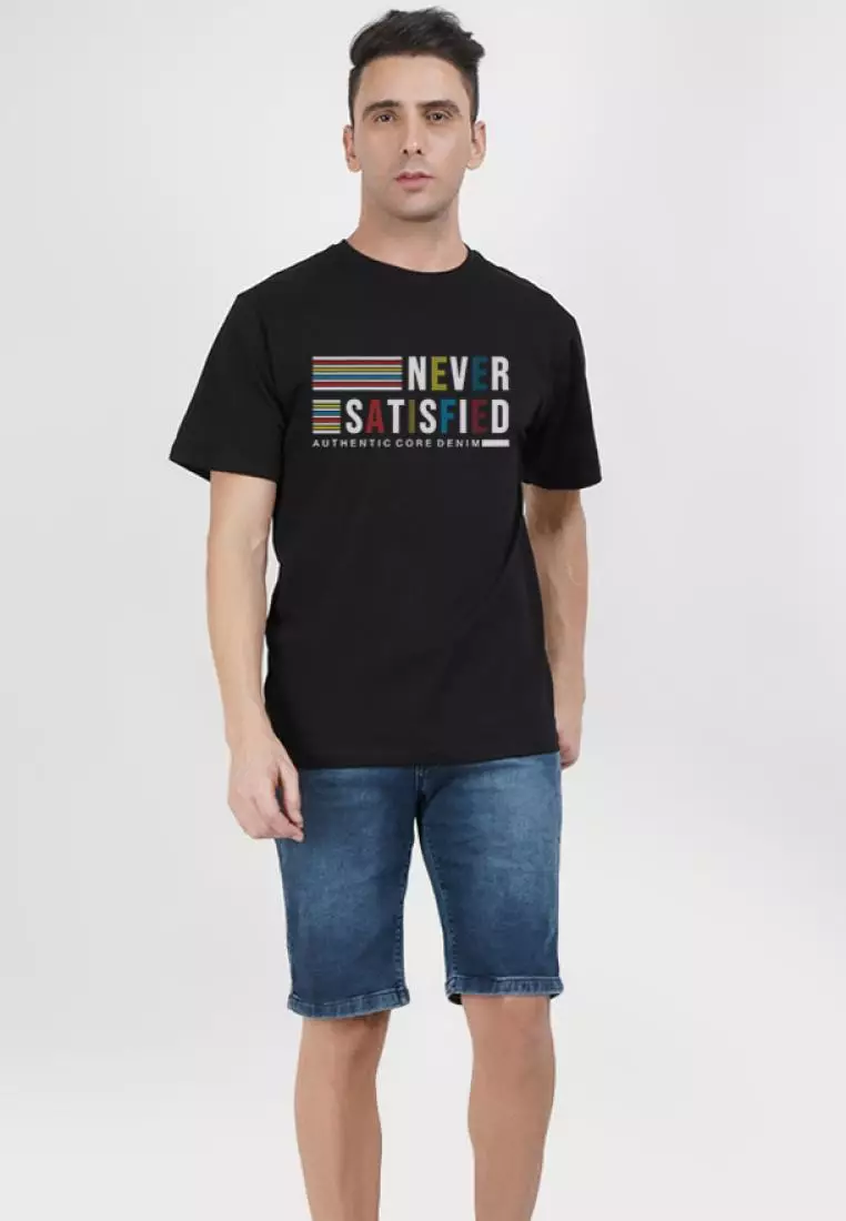 Never Satisfied Graphic Black Cotton Short Sleeve Regular Fit T-Shirt
