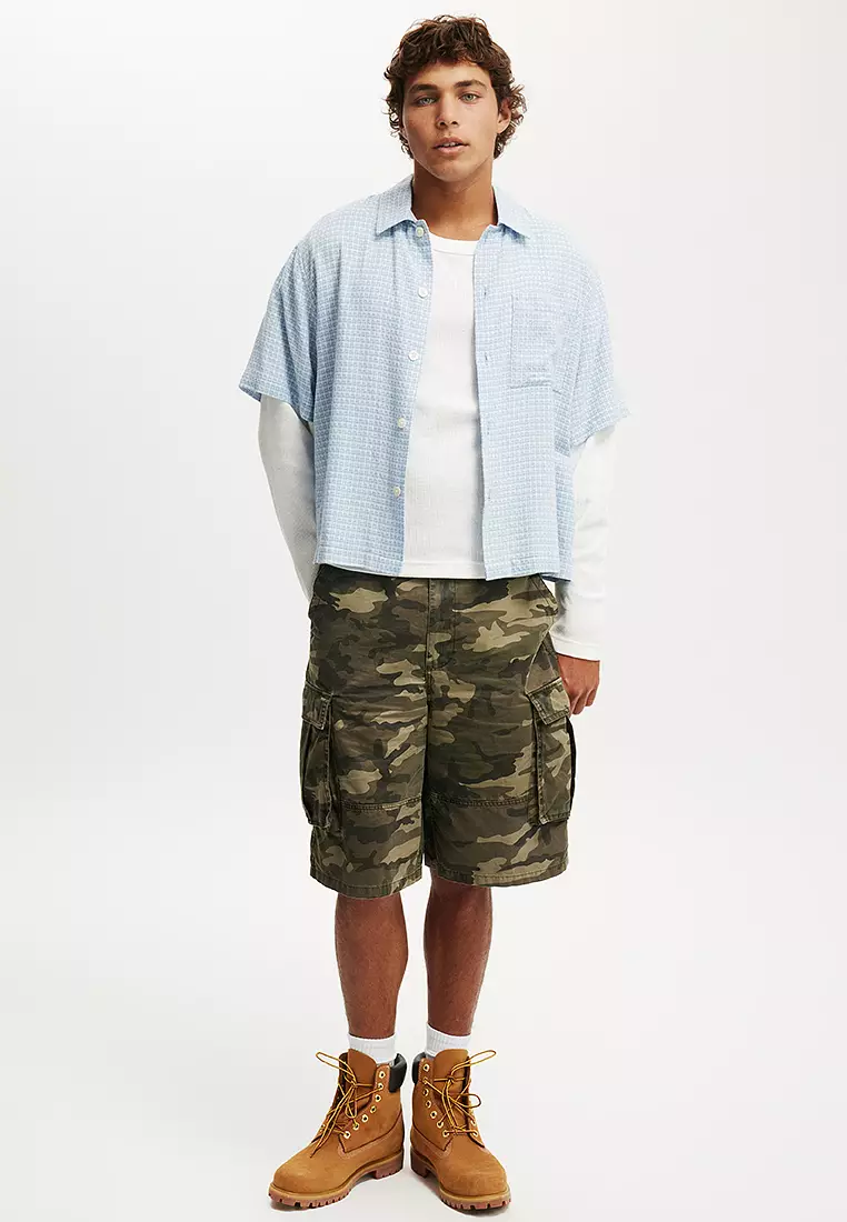 Cropped Fit Textured Long Sleeves Tee