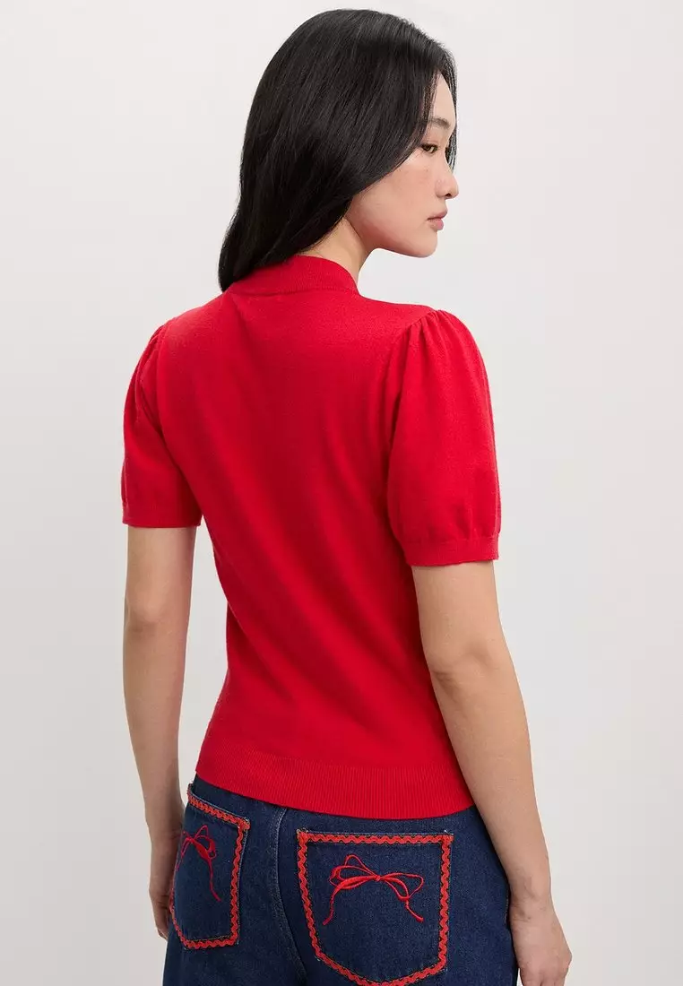 Heart Cut Out Knit Top - Red