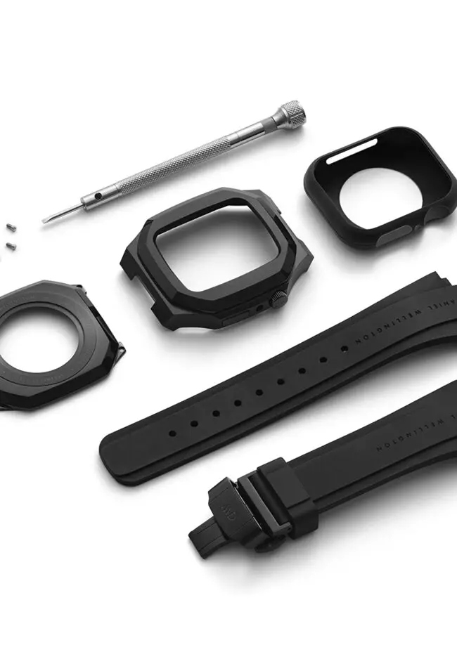 Switch Balck 40mm - Smart watch case for Apple watch series 4, 5, 6 & SE - Stainless steel case with rubber strap -DW OFFICIAL