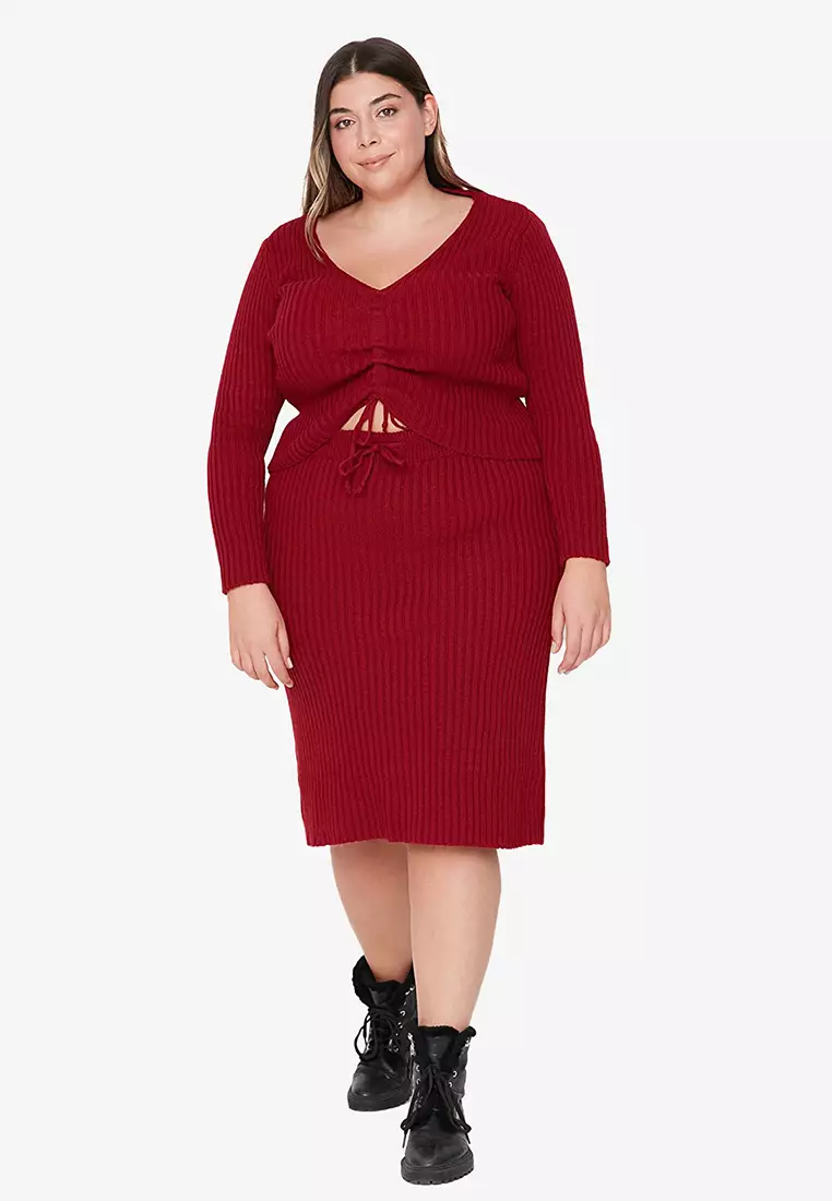 Plus Size Casual Sweater Outfits Set Women's Plus Solid Long