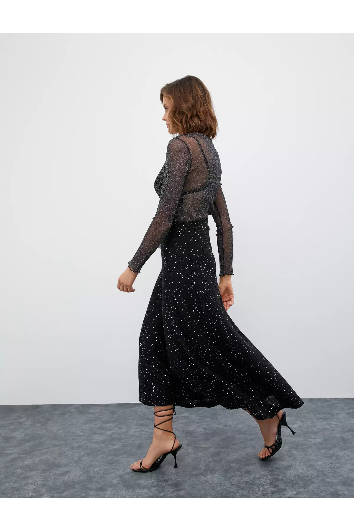 X Koton Sequined Flared Midi Skirt