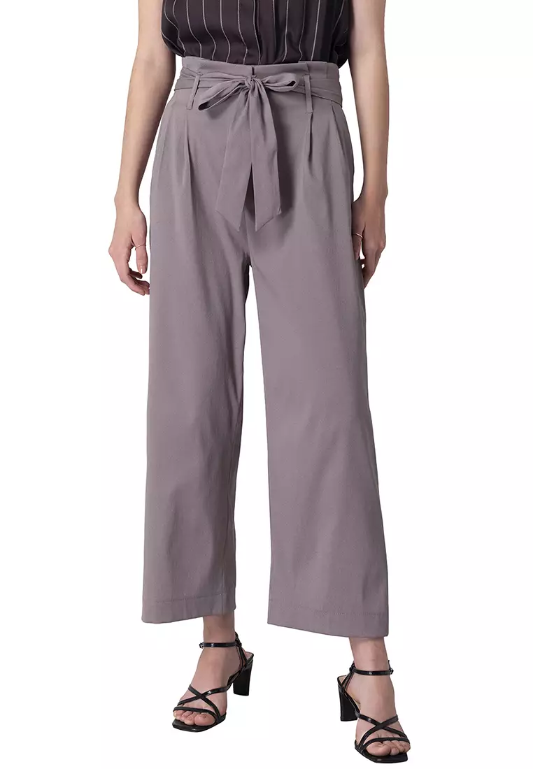 FabAlley Lilac Paperbag High Waist Belted Trousers
