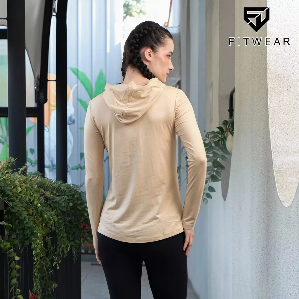 Fitwear - Kaos Olahraga Wanita ATALIA BASIC HOODIE LS - LATTE