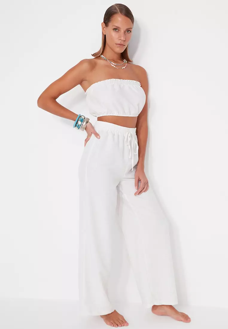 Linen Look Blouse Pants Set