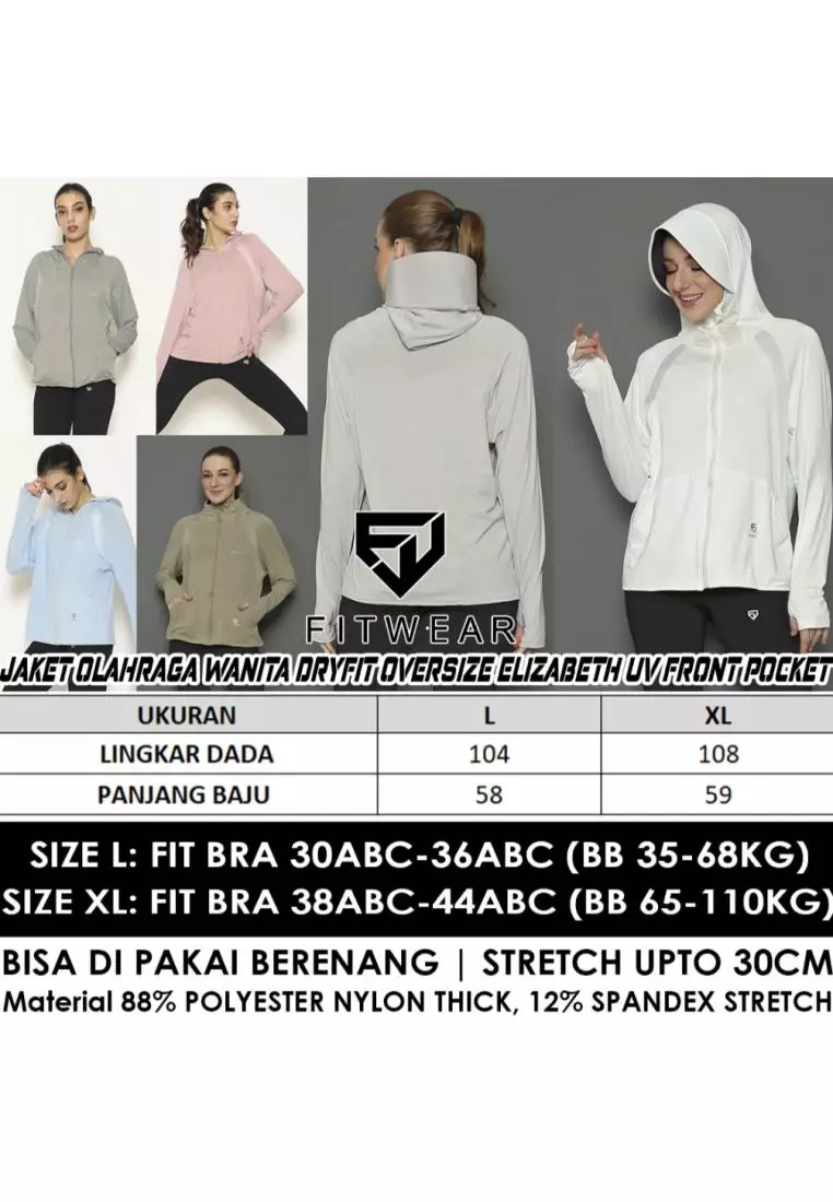 Fitwear - Jaket Olahraga Wanita DRYFIT OVERSIZE ELIZABETH UV FRONT POCKET - SMOKE GRAY