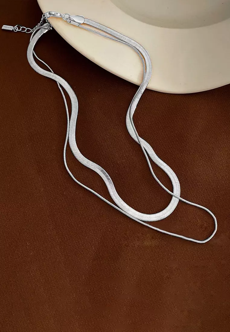 Kalung Pria Fashion Korea Double Kalung Titanium Anti-Menghitam Cowok Kotak Gratis silver