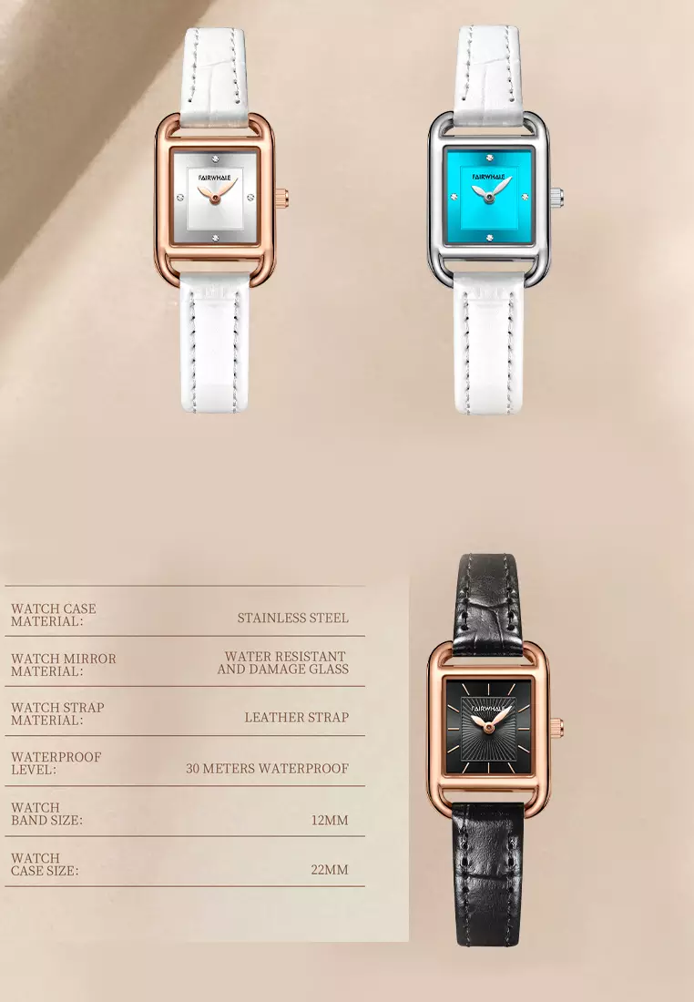 Ladies IP Rose Gold Color Stainless Steel Quartz Watch, 22mm, White Leather Strap