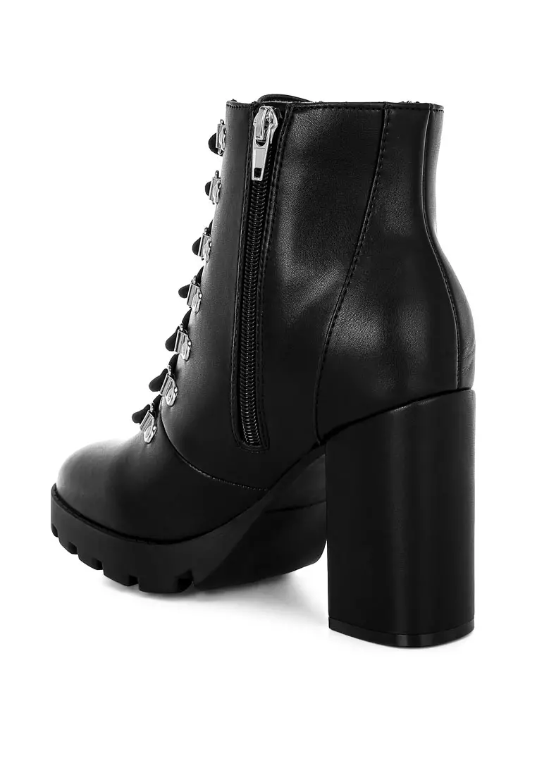 Black Lace Up Block Heel Boots