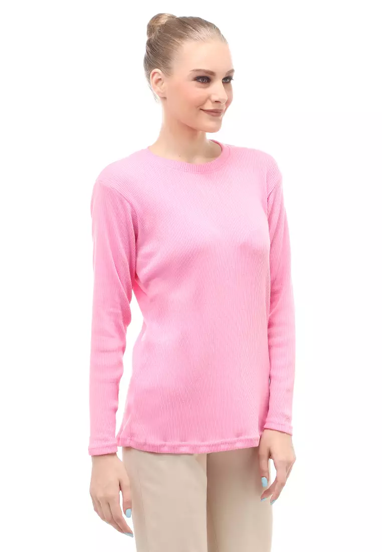 Briley Kaos Atasan Wanita Long Sleeves Motif Salur Relaxed Fit - Soft Pink