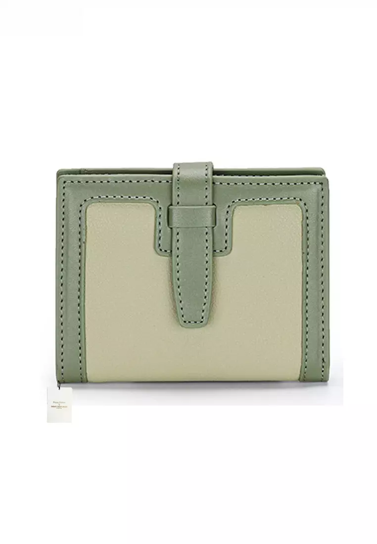 Genuine Calf Leather Color Matching Bi-Fold Wallet JW YT-2203