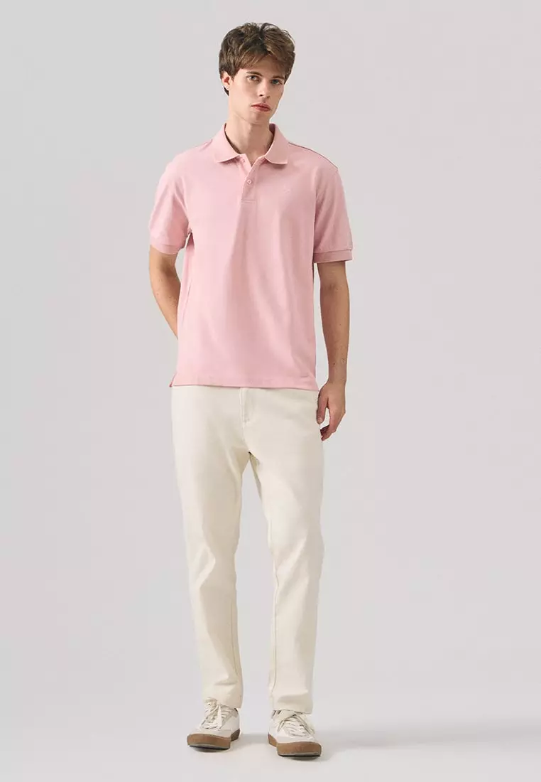 Regular Fit Polo Shirt With Textured Jacquard Collar In Micro Pique