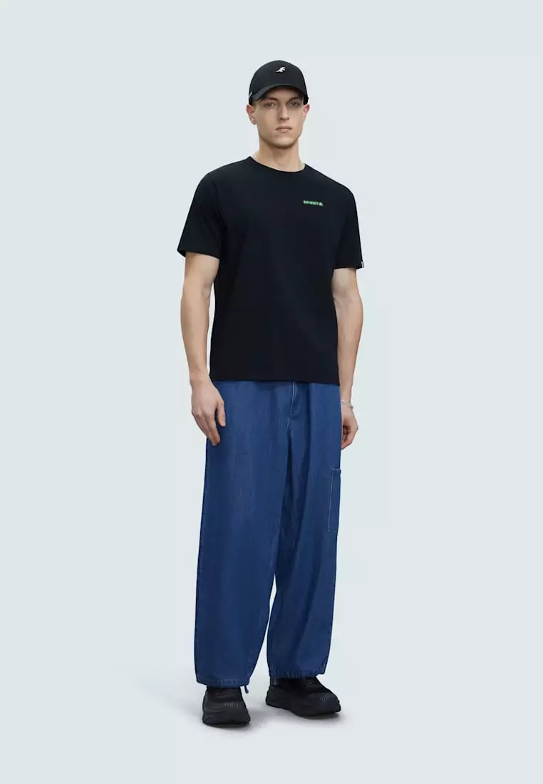 Unisex Blue Cotton Baggy Denim Pants