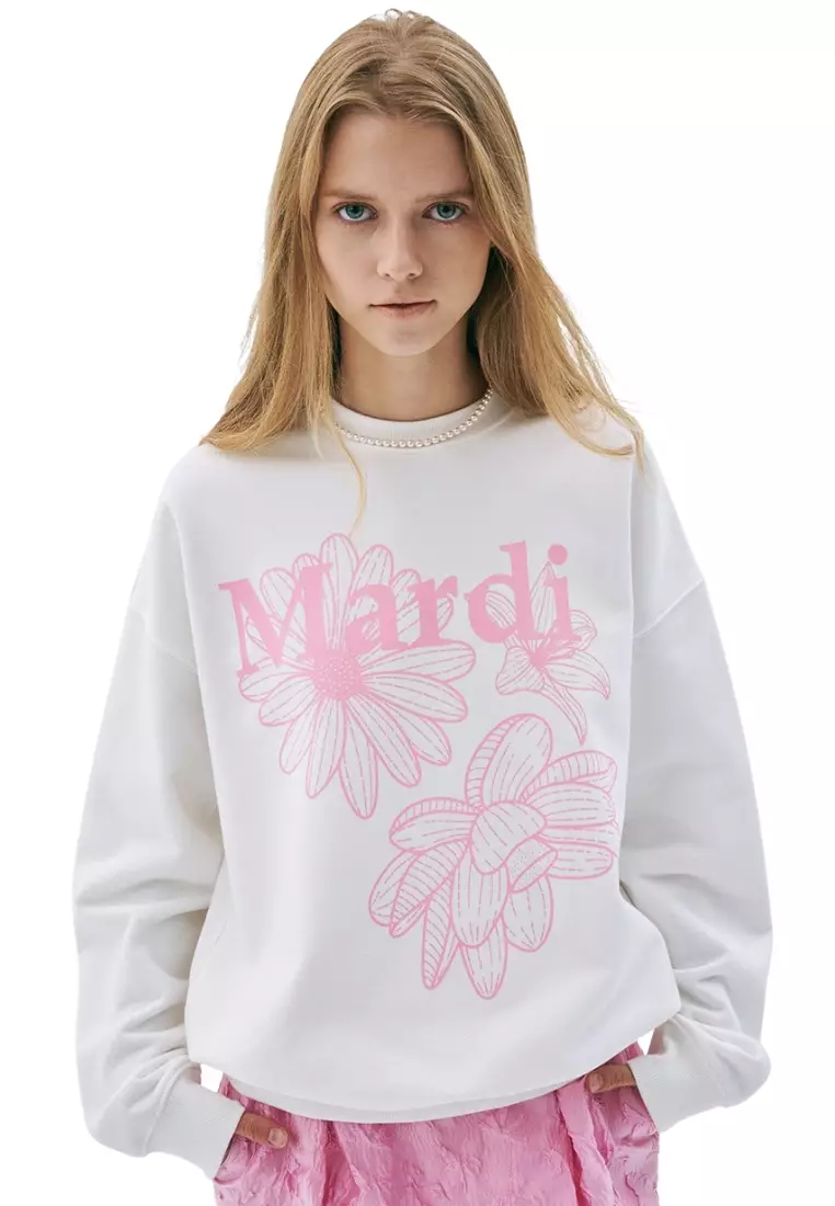 Sweatshirt Triple Flower - White Pink