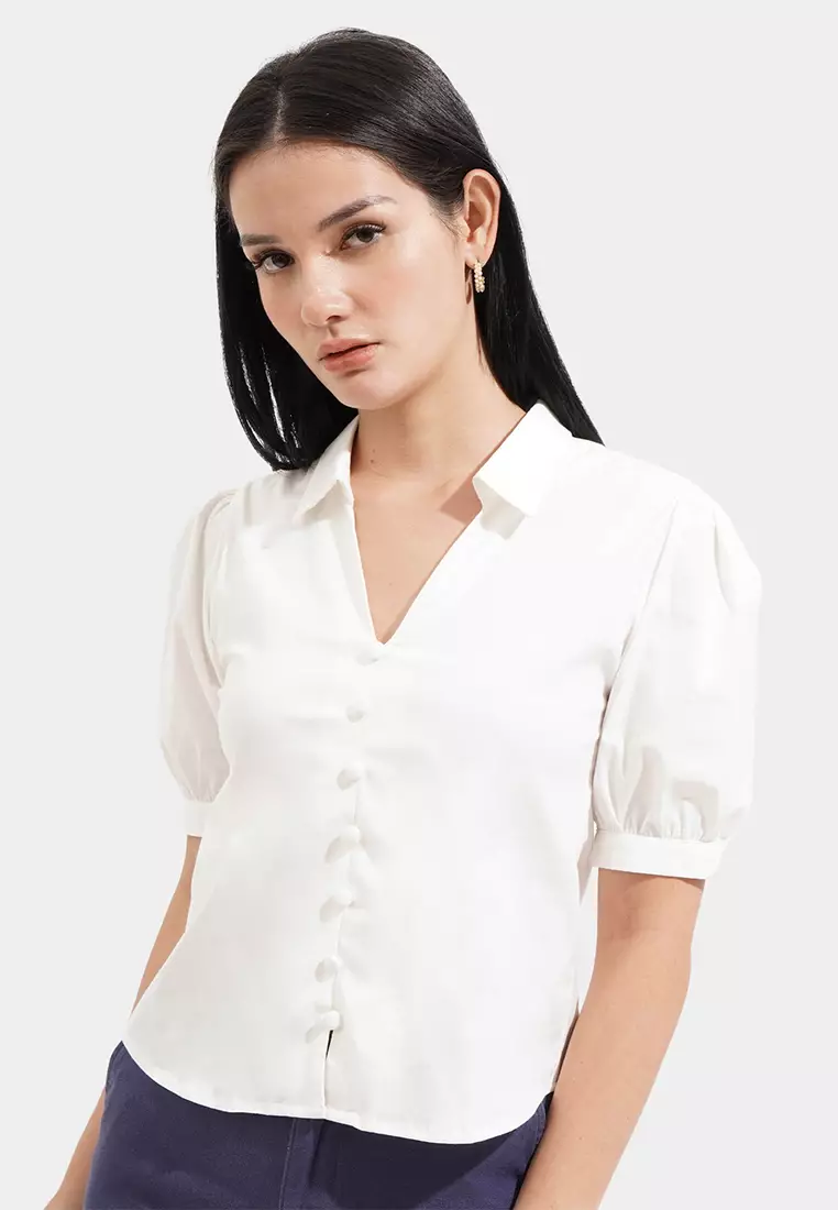 Button down 2025 puff sleeve top