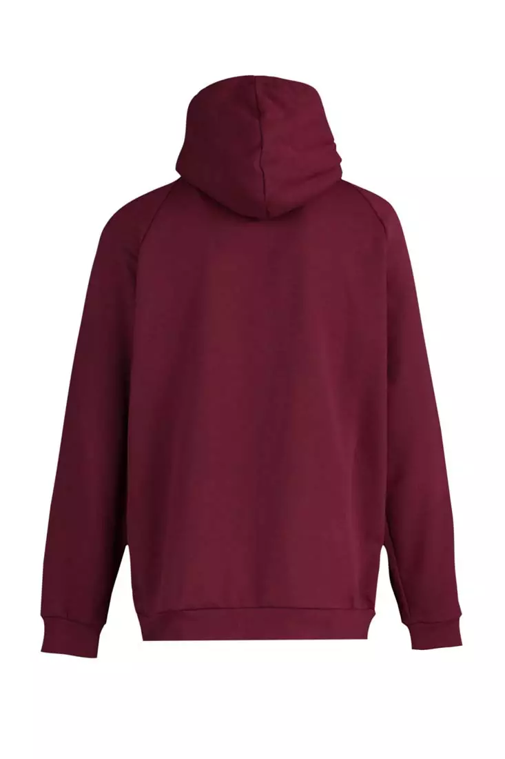Claret Red Men's Basic Oversize/Wide-Cut Hoodie with Fleece Interior Sweatshirt.