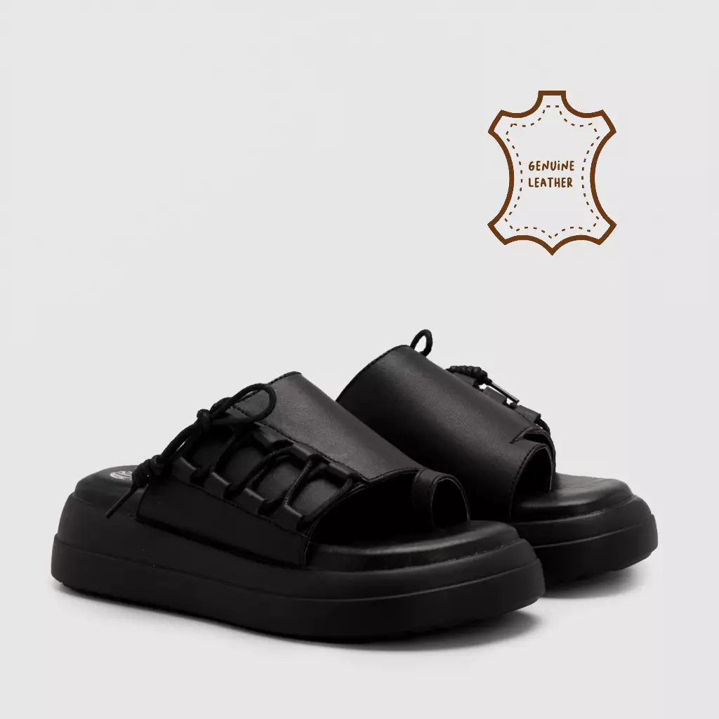 Adorable Projects - Elony Sandals Genuine Leather Black - Sandal Wanita