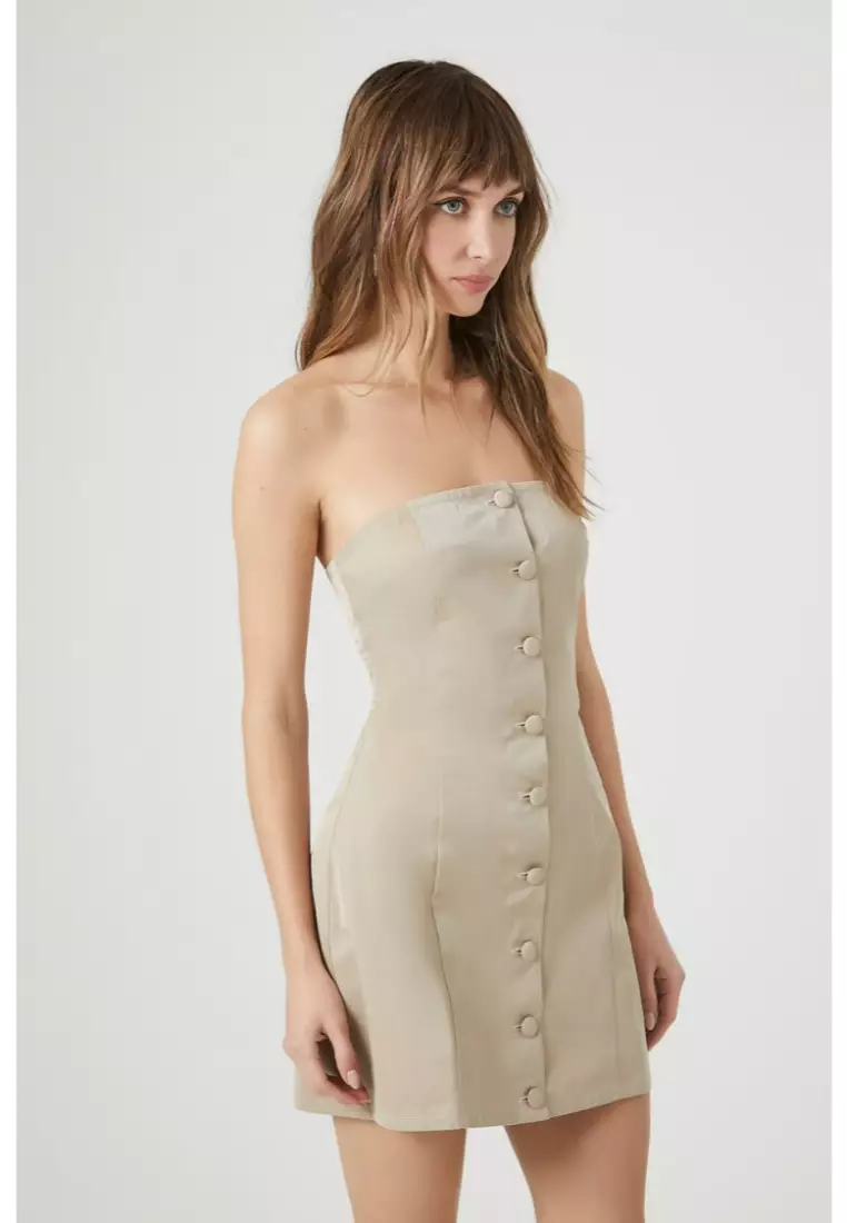 Strapless button deals down dress