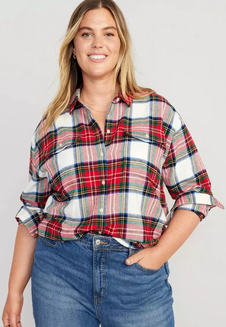 Oversized Flannel Boyfriend Shirt For Women