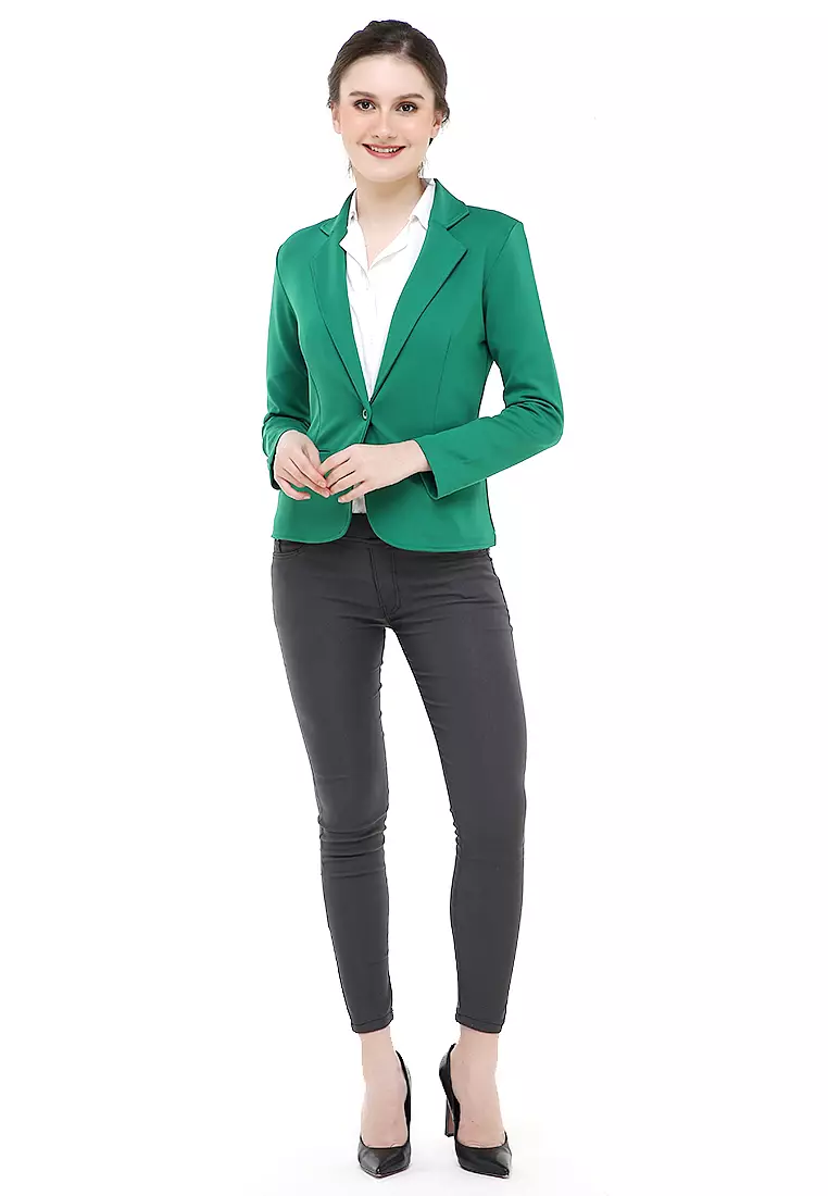 Qemsya Jas Blazer Wanita Slim Fit Plain Suit Formal Longsleeve Suit Material Scuba ORIGINAL - Green