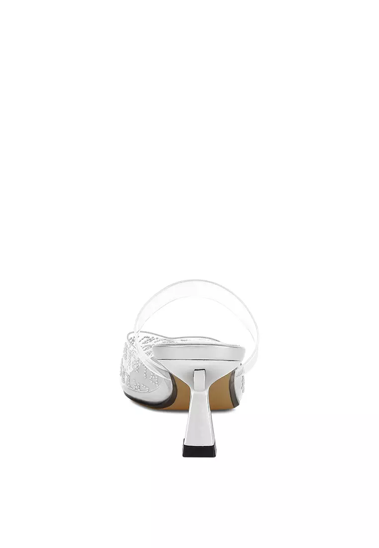 銀色尖頭小貓跟鞋