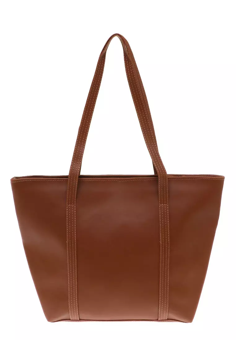 Kyla Tote Bags Woman Plain Design Simple Tas Wanita Casual Premium Quality - Mocca