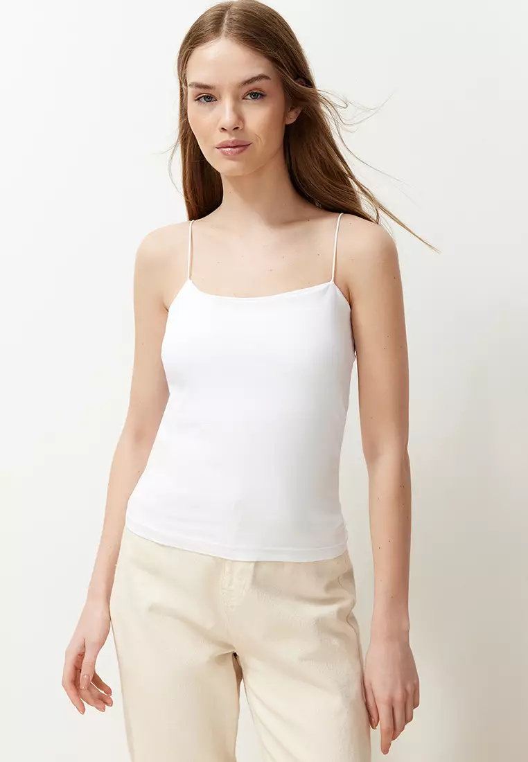 Black-White-Beige 3-Pack Strappy Square Neck Flexible Knitted Undershirt