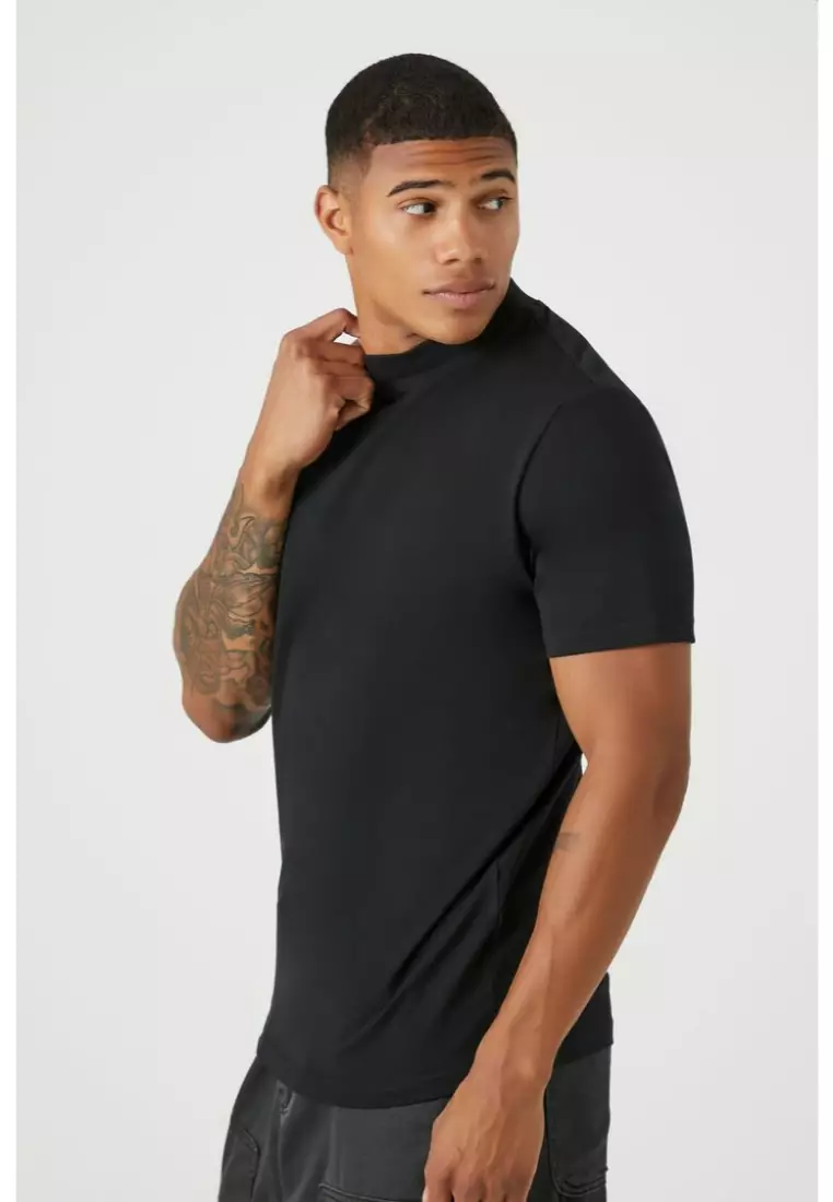 Black mock neck top short sleeve clearance
