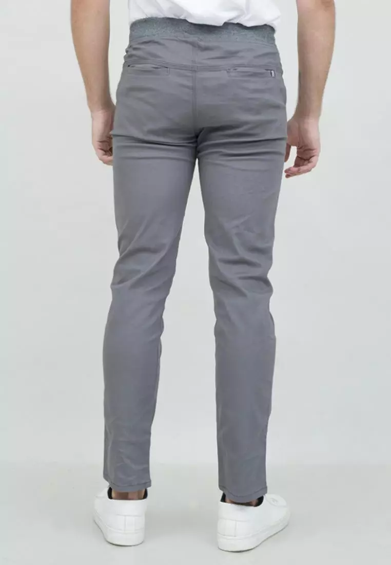 Celana chino panjang cino slim fit PINGGANG KARET Abu abu houseofcuff