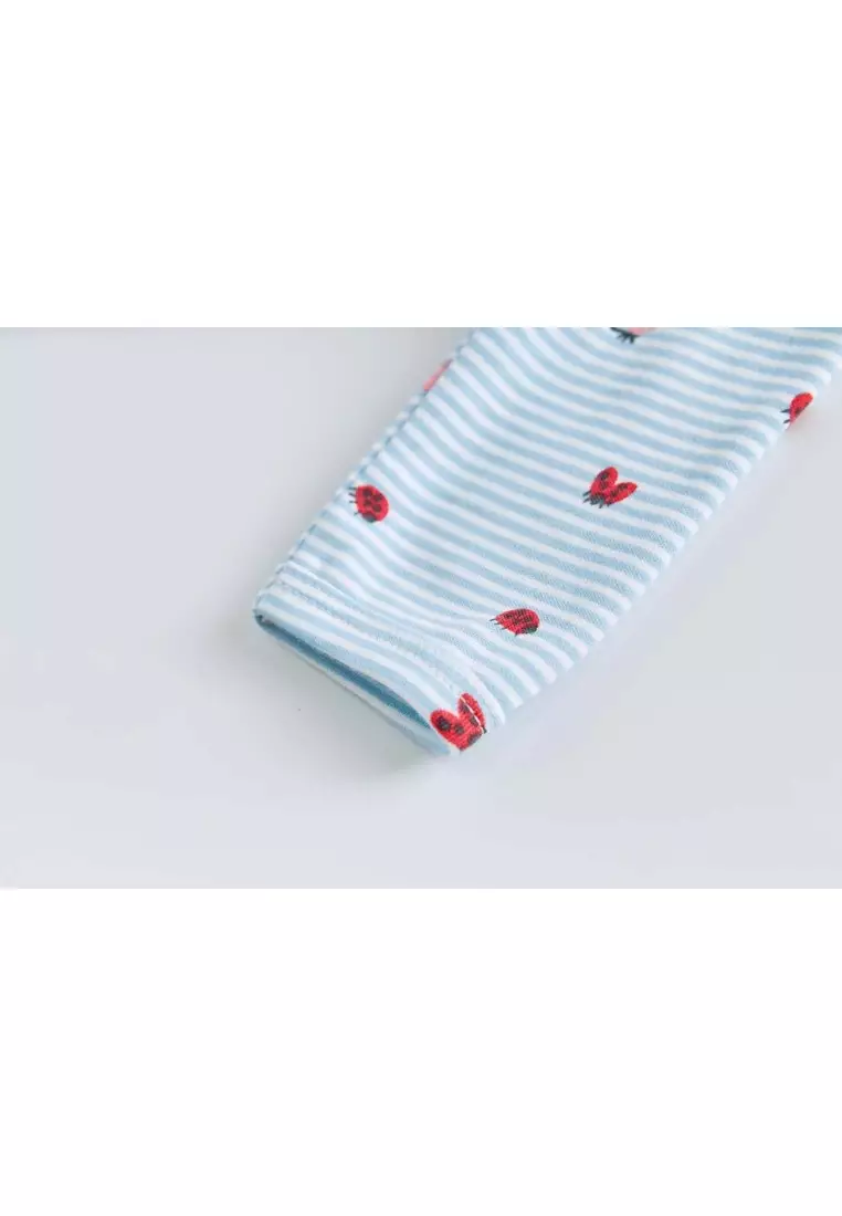 Baby Cotton Sleepsuit Blue Stripes Strawberry Two Way Zipper All In One Jumpsuit Feet Cover