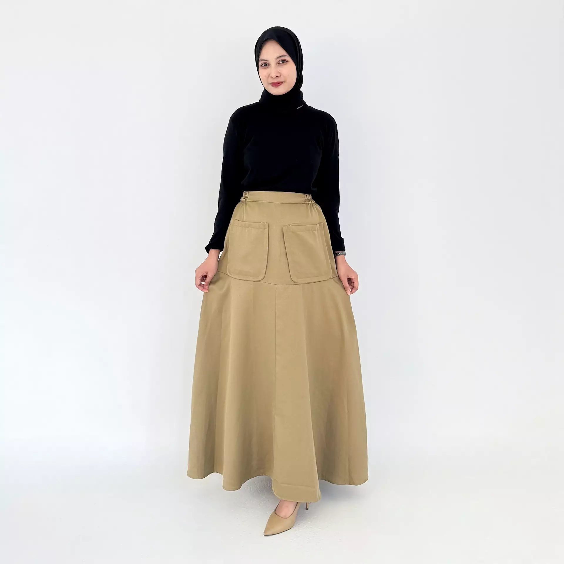 Flare Skirt Agatha (Rok Panjang Katun Wanita) Coklat