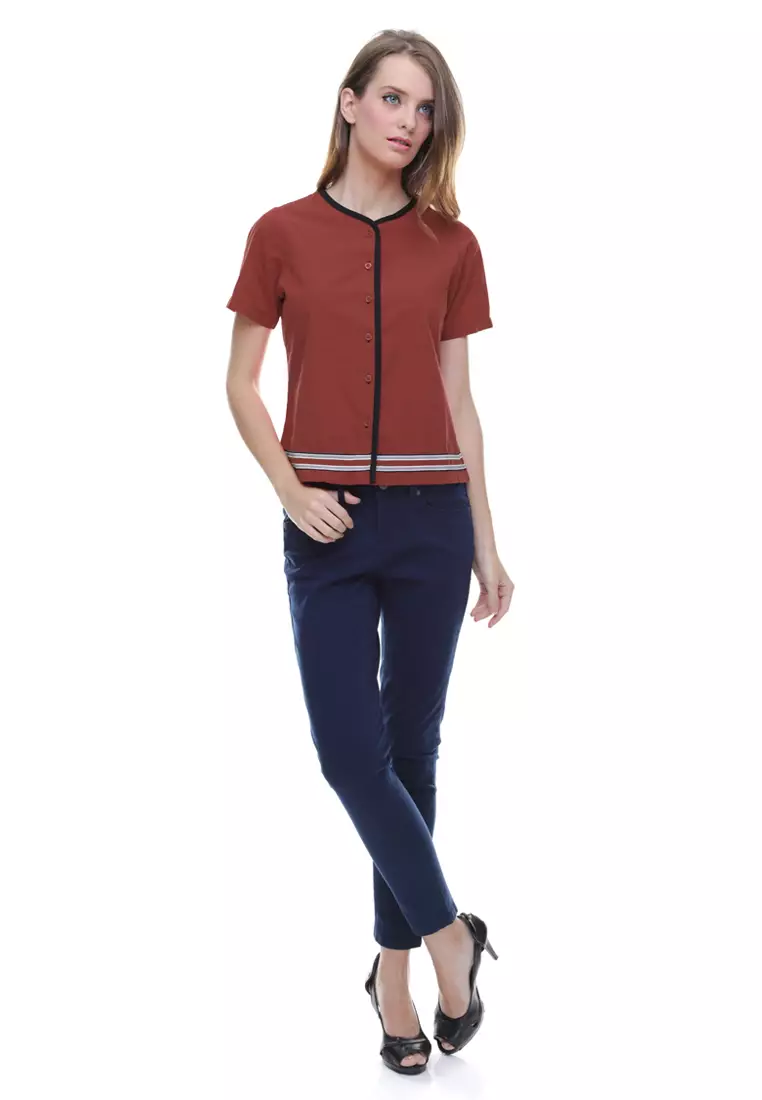 LGS - Regular Fit - Kemeja Wanita - Tanpa Kerah - Merah