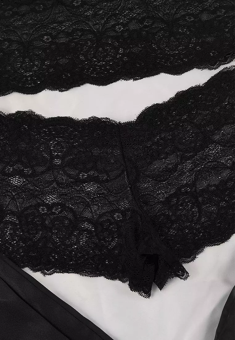 Lace Top & Panties With Pyjama Pants 3-Piece Set