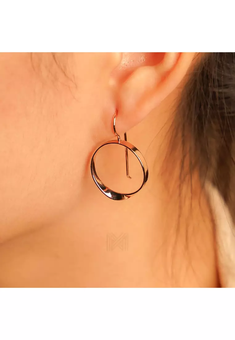 Minimal Circle Arched Rose Gold Hook Earrings with 925 Sterling Silver
